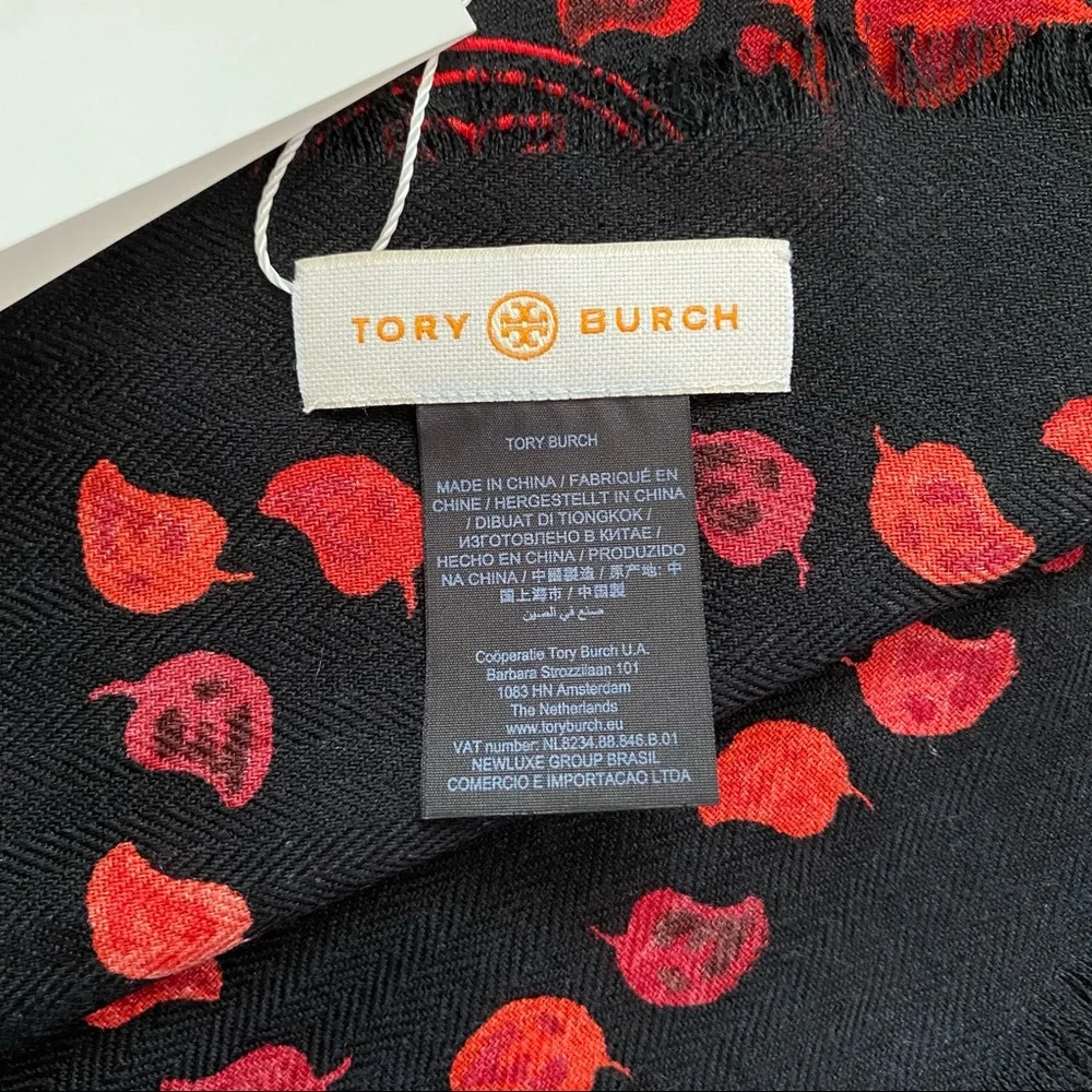 NWT Tory Burch Black Mountain Paisley oversized scarf